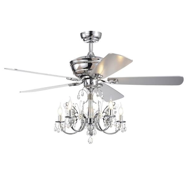 Warehouse Of Tiffany CFL-8390REMO-CH 52 in. Camilla 5-Light Lighted Ceiling Fan with Branched Chandelier; Chrome CFL-8390REMO/CH - main